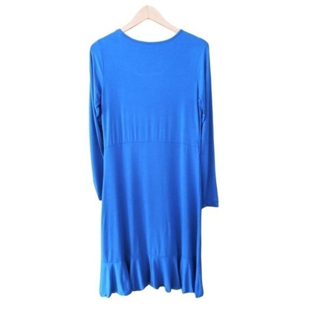 Women's Blue Long Sleeve Tie Waist Ruffle Hem Casual Midi Dress - Picture 4 of 15